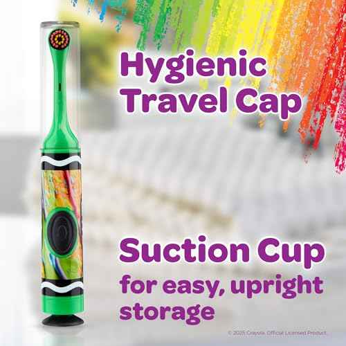 GUM Crayola Drip Art Kids Power Toothbrush, Extra Soft Toddler Toothbrushes, Battery Powered, Travel Cap, Suction Cup Base, Ages 3+, Batteries Included, 2 Pack