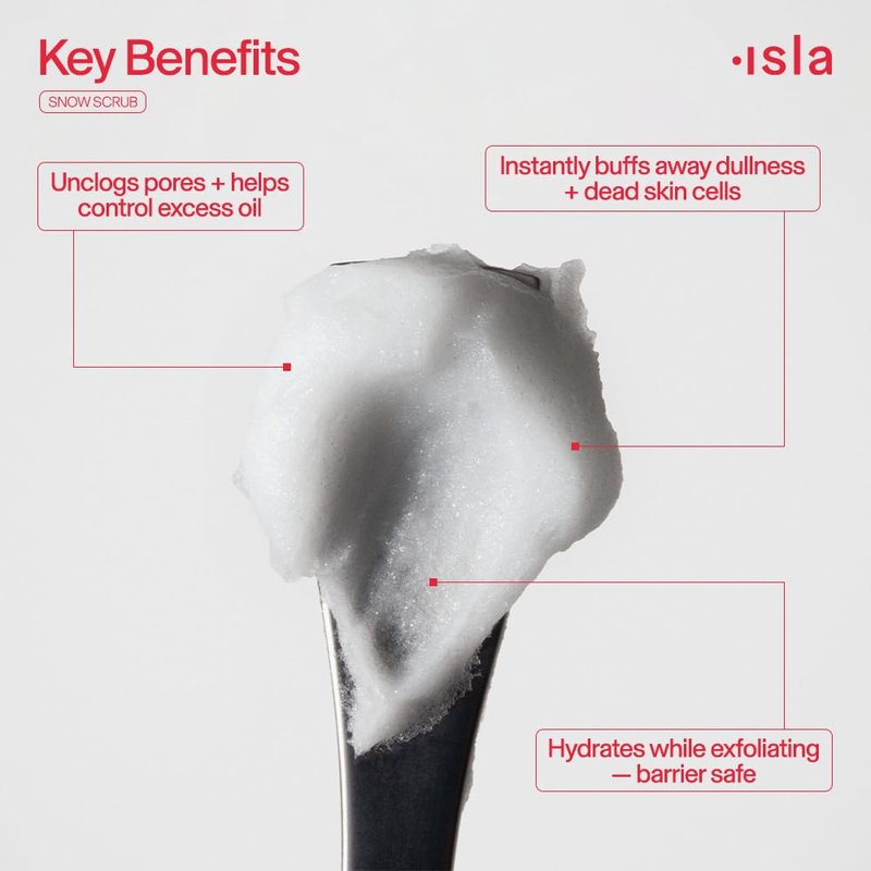 ISLA Snow Scrub Exfoliating Treatment, Smooths Texture, Unclogs Pores & Boosts Radiance, Hydrated Silica, Fruit Enzymes, Glycerin & Pink Slow Algae, Skin Barrier-Safe, Made in Switzerland, 1.76 fl oz