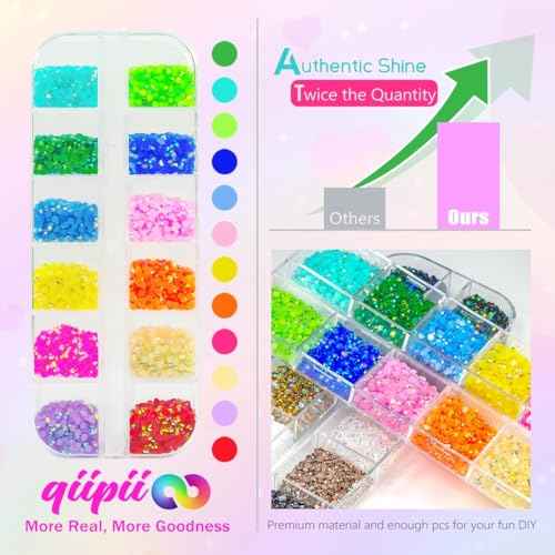 24 Color 2mm Small Jelly Resin Rhinestones for Bedazzling Crafting SS6 Tiny Flatback Stones Colorful AB Gems Diamonds Charms for Nails Eyes Face Makeup Tumblers Bottles DIY Crafts Clothes Shoes