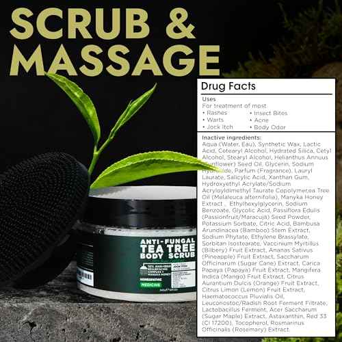 Terramed Just Think Comfort Antifungal Body Scrub with Tea Tree Oil ? Exfoliating Body Wash for Women & Men ? Soothes Itchy Skin, Rashes, Acne, Warts & Insects Bites ? 12 Fl oz with Scrubber Brush