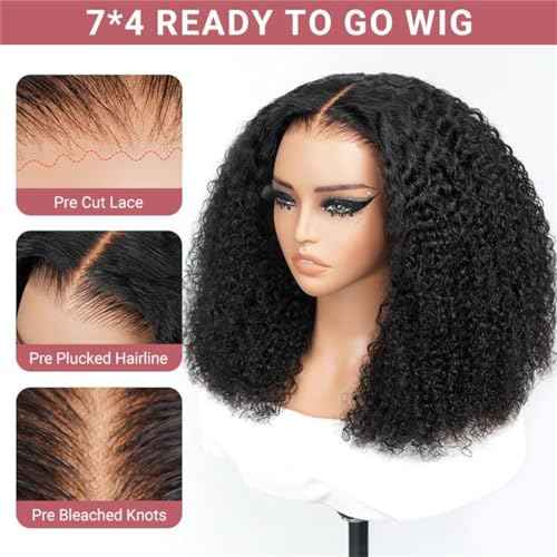 Wiggins Ready And Go Glueless Wigs Human Hair Curly Lace Front Wigs Human Hair Pre Plucked Bleached Knots Curly Hair Products Pre Cut Lace 4x7 Lace Front Wig Glueless Wigs For Women 14 Inch