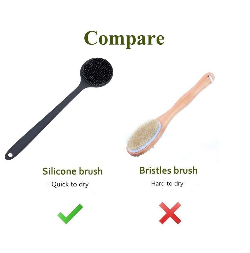 Long Handle Silicone Body Scrubber for Shower, Dual-Sided Back Scrubber Brush with Soft Bristles&Massage Nodes, Exfoliating Bath Brush for Hard to Reach Areas, Easy to Clean & Quick Dry, for Daily Use