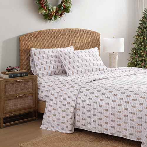 Tommy Bahama - Queen Size Sheet Set, Crisp & Cool Cotton Percale Bedding with a Smooth Lightweight Feel, 4 Piece Holiday Bed Sheets with Matching Pillowcases (Wrapped Up Red)