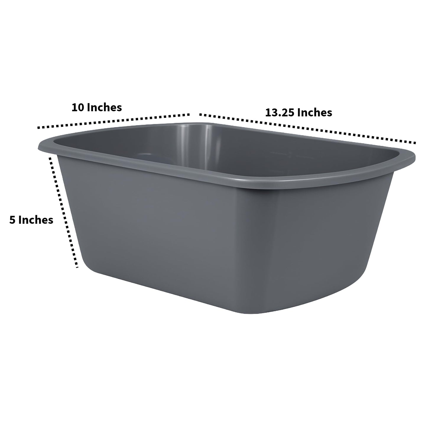 Vakly Wash Basins – Rectangular Plastic Hospital Bedside Soaking Tub (Pack of 5) Small 7 Qt Graduated Bucket - Portable Washbasin for Washing, Cleaning, Foot Bath, Dishes, Face Cleansing Bowl (5)