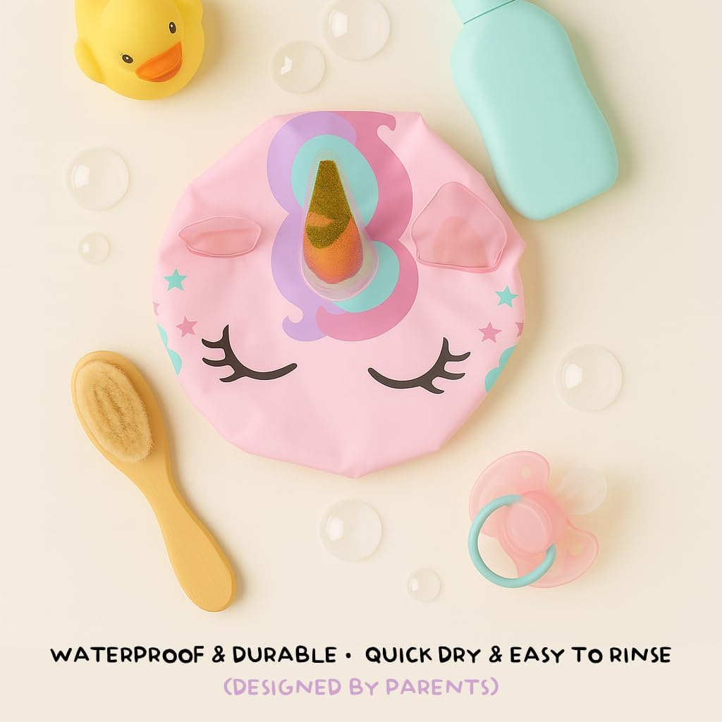 Cute Shower Cap for Kids, Kids Shower Cap for Girls, Cute Waterproof Kid Hat for Girl, Reusable - Unicorn Design