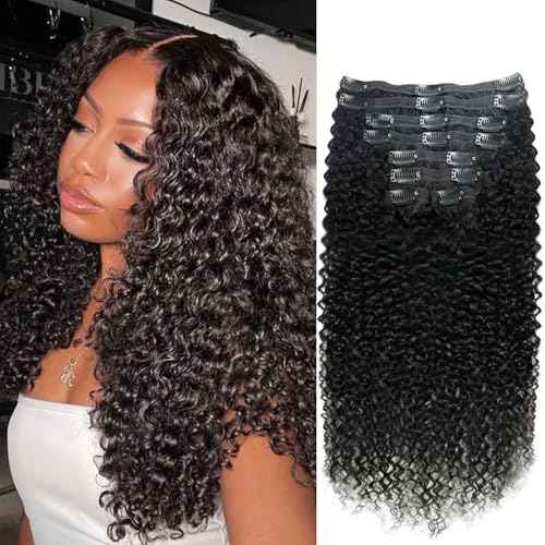 Curly Clip in Hair Extensions for Black Women Brazilian Virgin Human Hair Clip in Extensions 8Pcs Kinky Curly Clip ins Human Hair with 18Clips Double Lace Weft 120g 20nch Natural Black