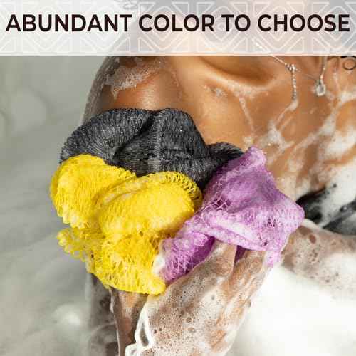 African Exfoliating Net Sponge Authentic - Real African Bath Sponge with Knots and Ropes - Back Scrubber Exfoliator Washer Cloth with Travel Bag - Body Shower Skin Care Essentials for Daily Use