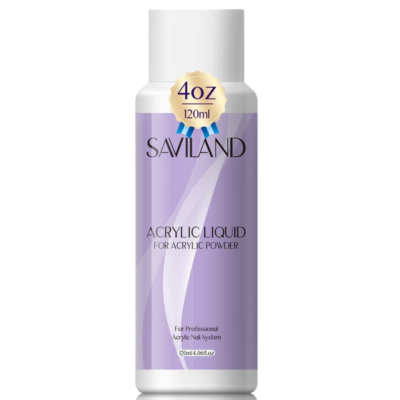 Saviland Monomer Acrylic Nail Liquid, 4 oz Acrylic Liquid for Acrylic Powder, Professional Non-Yellowing Acrylic Monomer for Nail Extension Salon Home DIY