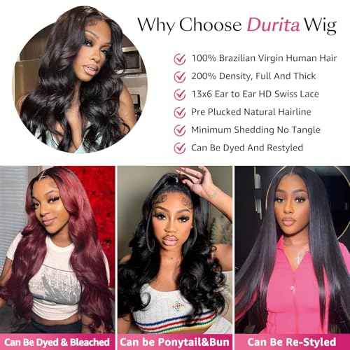30 Inch Body Wave Lace Front Wigs Human Hair 200 Density 13x6 HD Lace Front Wigs Pre Plucked Human Hair Body Wave Glueless 13x6 HD Frontal Human Hair Wig for Women