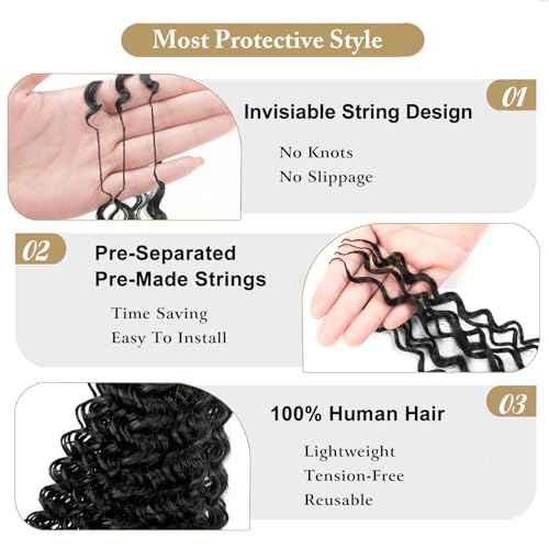 Curly Crochet Human Hair Knotless Pre Separated Human Crochet Hair Extensions for Braids Locs Gogo Curl Human Hair Natural Black Color 60g 50 Strands