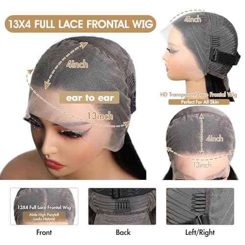 Straight Lace Front Wigs Human Hair 220% Density 15A Grade Real Full Lace Wigs 13x4 Hd Lace Front Wigs Human Hair 20 Inch Straight Wigs Human Hair Pre Plucked With Baby Hair Natural Hairline