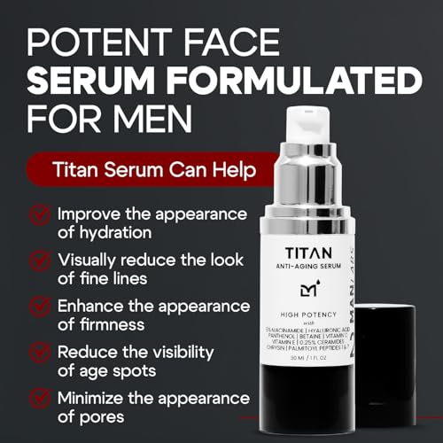 Titan Anti-Aging Face Serum for Men ? High Potency Mens Face Moisturizer ? Men, Dark Spots, Wrinkles, Fine Lines ? Vitamin C & E, 5% Niacinamide, Hyaluronic Acid ? Unscented