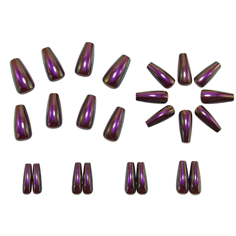 Skiennix Long Coffin Press-On Nails - Deep Purple Acrylic Full Cover | 24PCS, 12 Sizes, Glossy Finish