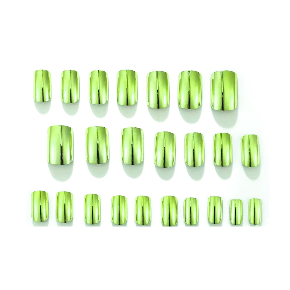 Square Press On Nails Medium Fake Nails Mirror Metal With Chrome Design Green False Nails Acrylic Glossy Glue On Nail Artificial Full Cover Reusable Stick On Nail For Women Manicure 24pcs