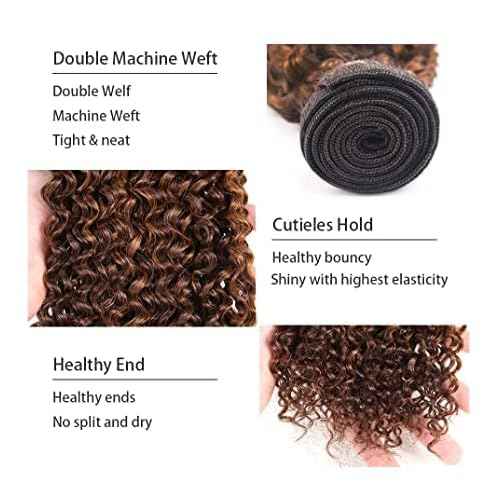 30 32 34 Inch Color #4 Bundles Human Hair Chocolate Brown Kinky Curly Human Hair Bundles Medium Brown Bundles Color #4 Curly Bundles Hair Weave Brown Bundles