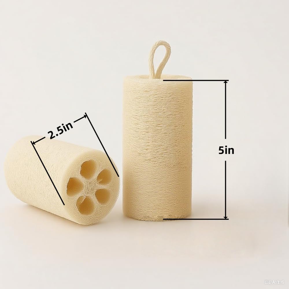 TFSWUFI Loofah Body Scrubber Sponge 4-Pack - Natural Exfoliating Sponges for Bath & Shower, Biodegradable Luffa for Smooth & Glowing Skin, Spa Gift Set, Dye-Free, Vegan