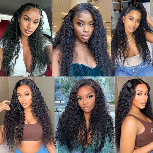 Water Wave Wear and Go Glueless Wigs Human Hair Pre Plucked Pre Cut 5 x 5 HD Lace Closure Wigs 200 Density Water Wave Lace Front Human Hair Wigs for Black Women Natural Black 20 Inch