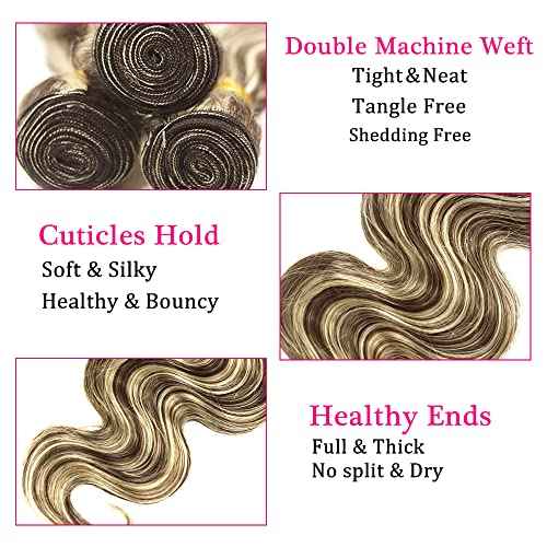 P4613 Highlight Blonde Human Hair Bundles Brown Body Wave 3 Bundles 28 30 32 inch Two Tone Brown and Blonde Bundle for Women