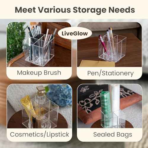 Clear Makeup Brush Holder,Acrylic Rotating 360¡ÆMakeup Brush Organizer,Pen holder with 4 Grids,Makeup Holder for Courtup,Containers for Desk,1pc