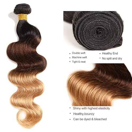 28 30 32 Inch Ombre Bundles Human Hair 4/27 Body Wave Bundles Niegmeag Brazilian Virgin Remy Hair Extensions Double Weft Soft and Silky Ombre Honey Blonde Bundle Hair Weave