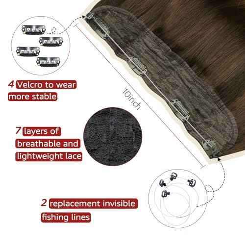 Invisible Wire Hair Extensions Real Human Hair, 22 Inch 85g Dark Brown to Dirty Blonde Hair Extensions Seamless Fish Line Real Hair for Women(#2/6/18-22inch)