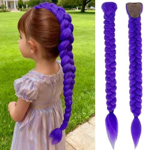 24 Inch Long Purple Braid Ponytail Extensions Pre Stretched Purple Hair Extensions for Braids Easy Clip in Ponytail for Cosplay Halloween Costume(24 Inch)