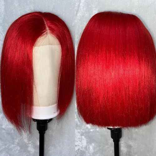 Red Bob Wigs Human Hair Lace Front Pre Plucked 12 Inch 180% Density for Women 13x4 HD Lace Frontal Straight With Baby Hair Wear and Go Glueless Straight Short Bob Wigs