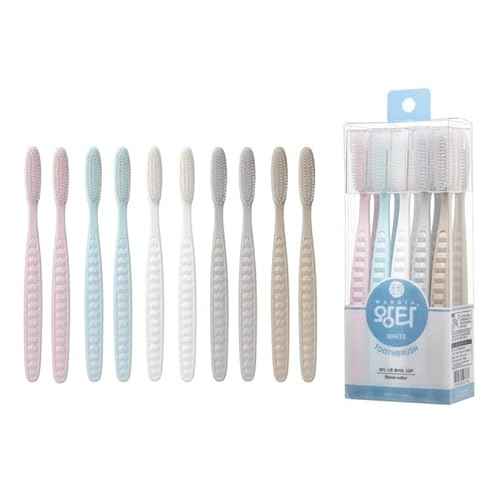 Wangta Soft Toothbrush, 10 Pack (Stone White) ? Best Manual Toothbrush for Maximum, Efficient Cleaning and Sensitive Gums and Teeth