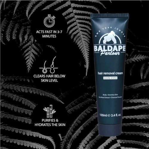 BALDAPE PARLOUR Body & Back Hair Removal Kit with Men's Depilatory Cream, Extendable Applicator & Loofah for Smooth, Hair-Free Results