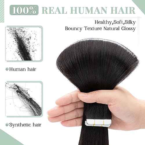 Rich Choices Tape in Hair Extensions Human Hair, 40pcs 100g 100% Remy Tape Hair Extensions Real Human Hair,Seamless Balayage Skin Weft Tape in Hair Extension 22 Inch #1B Natural Black
