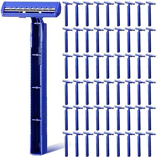 Chumia 500 Pcs Disposable Twin Blade Razor Shaving Safety Razor for Men Individually Wrapped with Clear Safety Cap Bulk Packed Portable for Hotel Guest House Travel Home Use(Blue)