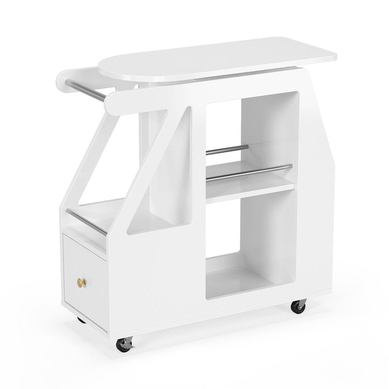 OmySalon Salon Trolley Cart, Esthetician Cart with Wheels, Side Table with 1 Drawer, 5 Open Shelf, Mobile Storage Cabinet Utility Trolley for Beauty Salon Spa, White