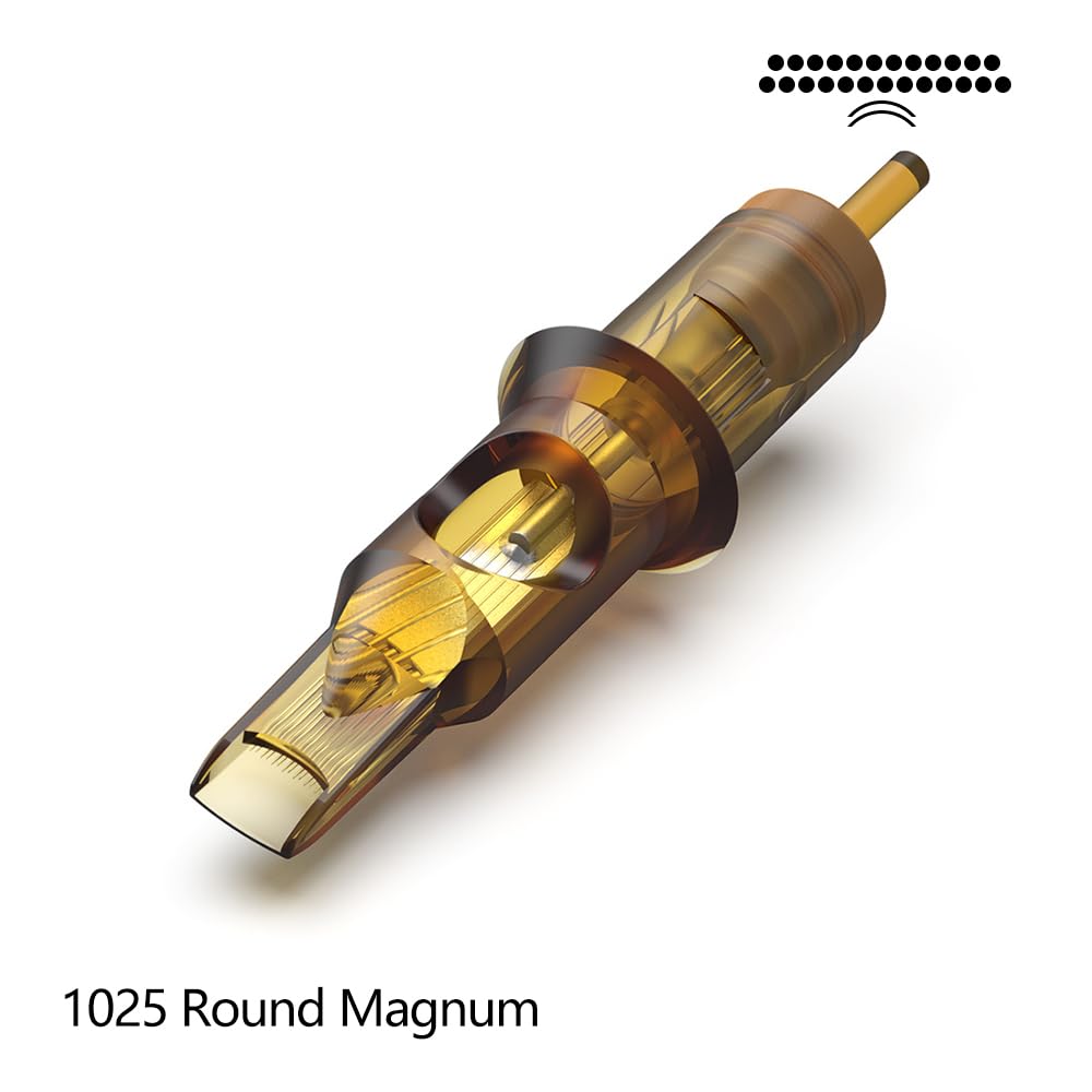 RHEIN Tattoo Cartridge Needles 20pcs 25RM #10 Bugpin 25 Round Magnum Needle Diameter 0.3mm, 3.5mm M-Taper for Tattoo Artists & Beginners Closed Tips EN02-20-CF1025RM