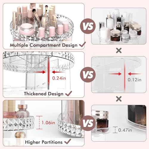 Rotating Makeup Organizer, 360¡Æ Spinning Skincare Organizers, Adjustable Layer Cosmetic Storage Lazy Susan Makeup Organizers for Dresser Bathroom, Medium, Clear