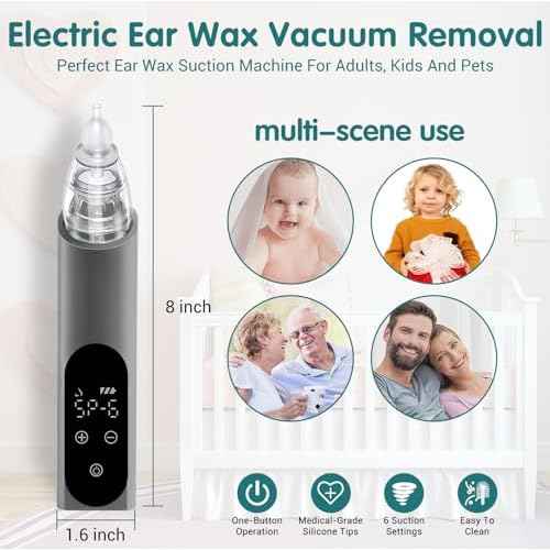 Ear Wax Vacuum Removal Kit, 6 Gear Strong Suction Electric Ear Cleaner Ear Vacuum Wax Remover, USB Charge Earwax Removal Kit Reusable Soft Silicone Ear Cleaning Kit Water Remover Tool (Grey)
