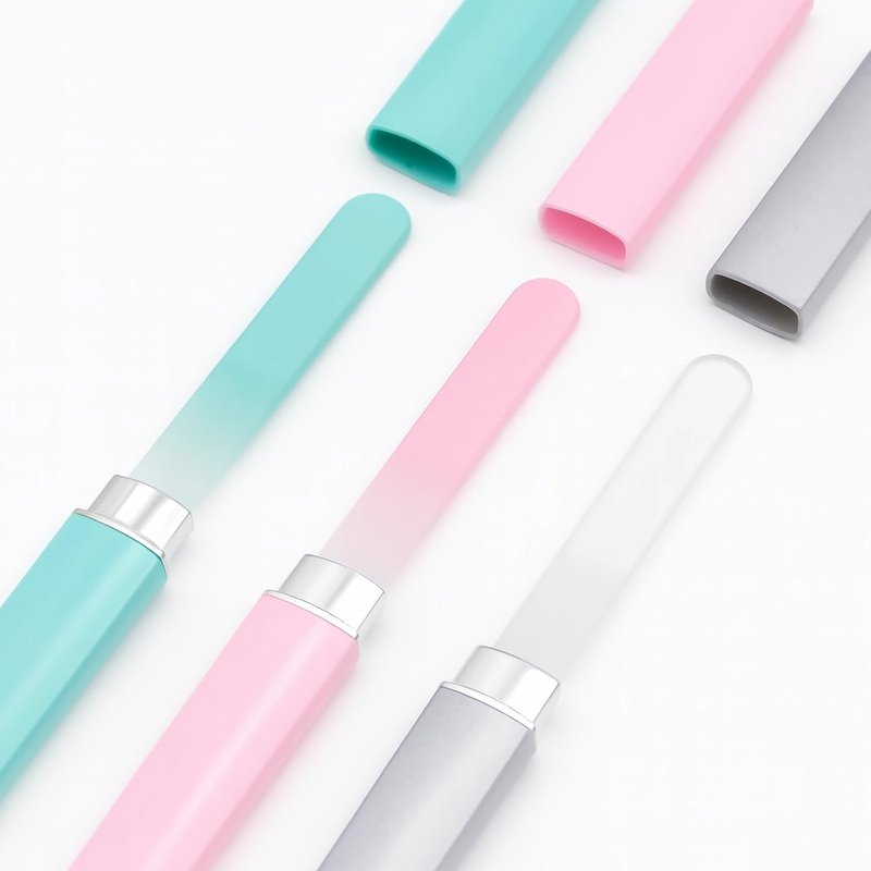 Skiennix Glass Nail File - Double-Sided Etched Czech Crystal Filer with Case | Gentle Nail Care Tool (Pink)