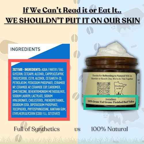 Beef Tallow Balm for Skin | NAKED TALLOW BALM | 1 Ingredient - 100% Grass Fed Tallow | Whole Body & Face Moisturizer | Whipped & UNSCENTED for Sensititve Dry Skin, Babies, Eczema, Psoriasis, Rosacea (2oz)