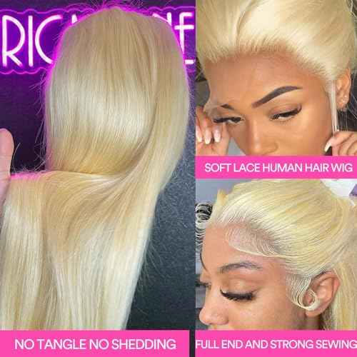 Straight Blonde Lace Front Wigs 26inch 13x4 Blonde Wig Human Hair 613 Lace Front Wig Human Hair 100% Human Hair Wig 180% Density Premium HD Lace Frontal Wig Pre Plucked for Women