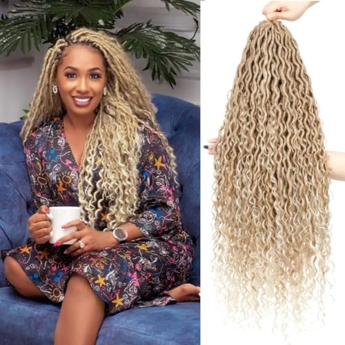 Goddess River Locs Crochet Hair for Black Women - 8 Packs Boho River Locs Crochet Hair, Ombre Boho Soft Locs 30 inch, Long Crochet Goddess Faux with Curly Ends(30inch, 27/613#,8 Packs)