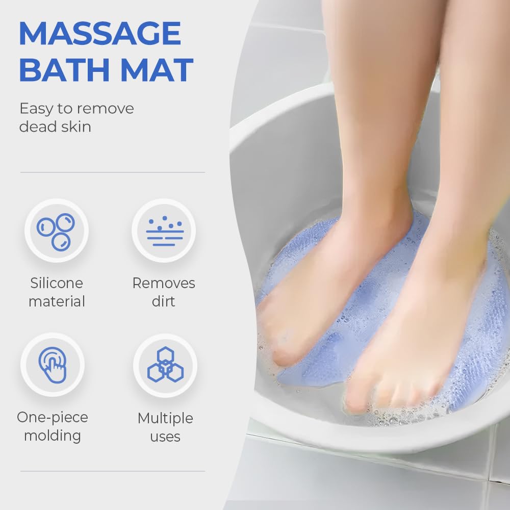 Silicone Shower Foot Scrubber Mat,2025 New Back Exfoliating Bath Wash Pad Wall Mounted Anti-Slip Suction Cups Foot Scrubber,Deep Cleaning Brush Back Massager Pad for Women Men (B-Blue)