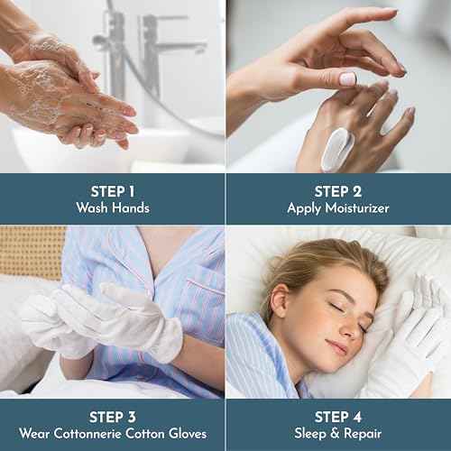 4 Pairs Cottonnerie Original Cotton Gloves for Dry Hands Sleeping, Moisturizing Gloves Overnight, Hand Moisturizer Gloves, Moisture Gloves for Dry Hands Overnight, Sleeping Gloves, X-Large