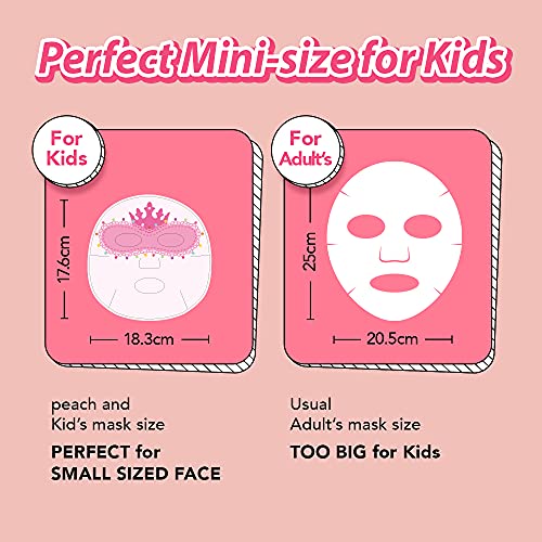 peach and Kids Face Mask, Spa Day Kit for Girls, Korean Skincare for Toddler, Birthday, Christmas Gifts for Teens, Sleepover Party, Stocking Stuffers, Pack of 10