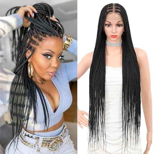 Braided Wigs for Women Knotless Braided Lace Front Wigs with Baby Hair Box Braid Wig 13x8 Inches HD Lace Frontal Black Braided Wigs 36 inches