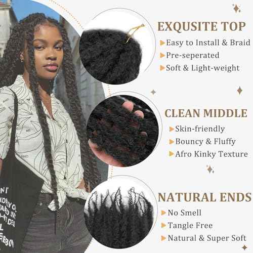 Marley Twist Braiding Hair 14 Inch Cuban Twist Hair 8 Packs Soft Marley Twist Hair Afro Kinky Twist Hair Extension(14 Inch, 1B)