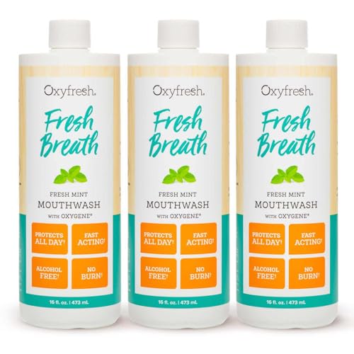 Oxyfresh Fresh Mint Flavored Mouthwash for Adults, Fresh Breath & Bad Breath Treatment ? Dentist Recommended for Long - Lasting Fresher & Healthy Gums - Alcohol & Fluoride Free - 16 Fl Oz (Pack of 3)