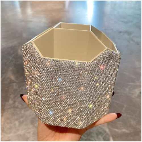 Bling Design Makeup Brush Holder Organizer,360¡Æ Rotating Glitter Rhinestones Cosmetics Storage with 5 Slot Large Capacity Makeup Brushes Cup Pen Holder for Vanity,Bathroom Countertops