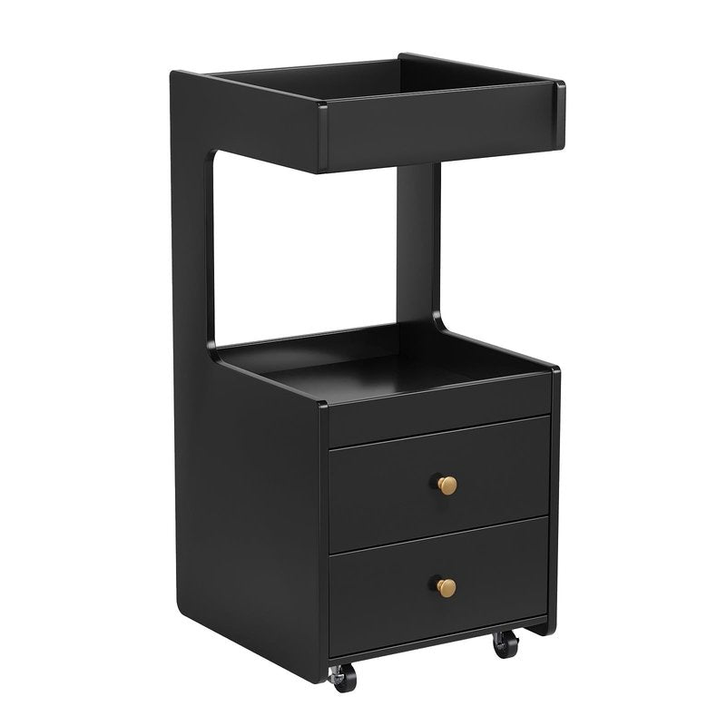 Salon Trolley Cart, Esthetician Cart with 2 Drawer & 2 Trays, 2 Lockable Wheels Hair Styling Station, Tool Organizer Storage Cabinet for Beauty Spa Barbershop, Black