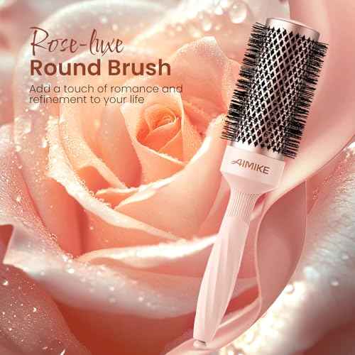 AIMIKE Round Brush for Blow Out, Rose Luxe Medium Round Hair Brush w/Nano Thermal Ceramic Tech, for Blow Drying & Styling Volumizing Shoulder Length Hair, with 4 Clips (Barrel 1.7", Bristle 2.5")