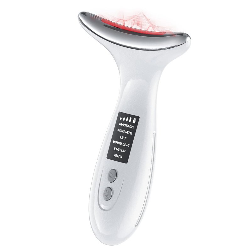 7-Color LED Red Light Therapy Face & Neck Massager - Anti-Aging Facial Sculptor with Heat, Vibration, Lifting, Firming, Timer for Visible Skin Tightening, Rechargeable At-Home Beauty Device