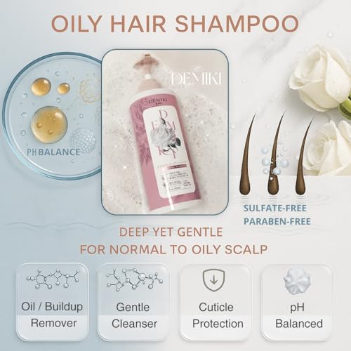 DEMIKI Shampoo for Women,Japanese Shampoo for Oily Hair, Sulfate Free & Paraben Free, Keratin Care,Organic Rose Scent, Clarifying,Moisturizing, Volumizing Hair Care, Anti Dandruff 450ml,16oz